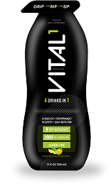 Black Vital1 sports drink bottle, lemon-lime flavor, "4 Drinks in 1" label